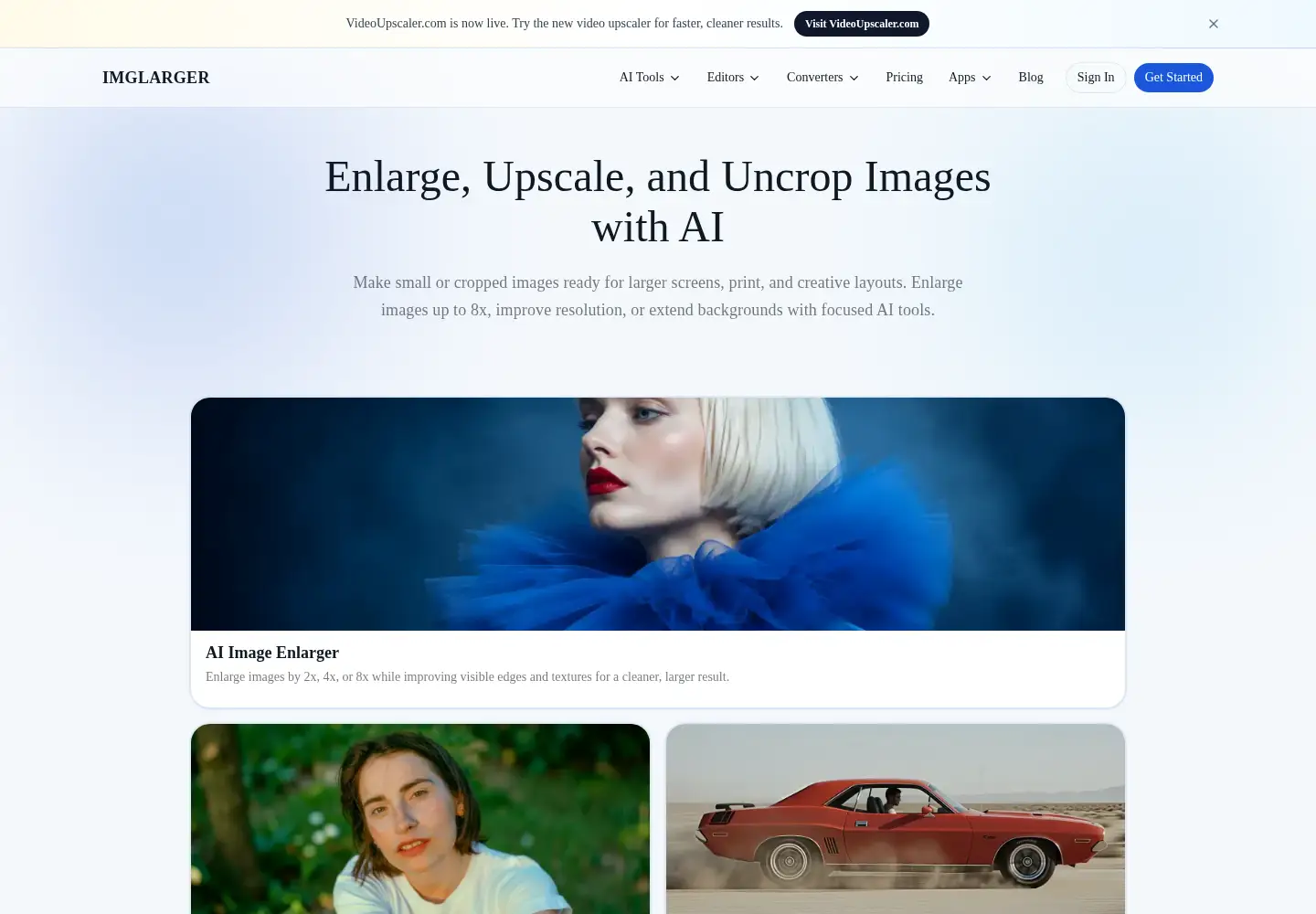 Screenshot of imglarger.com
