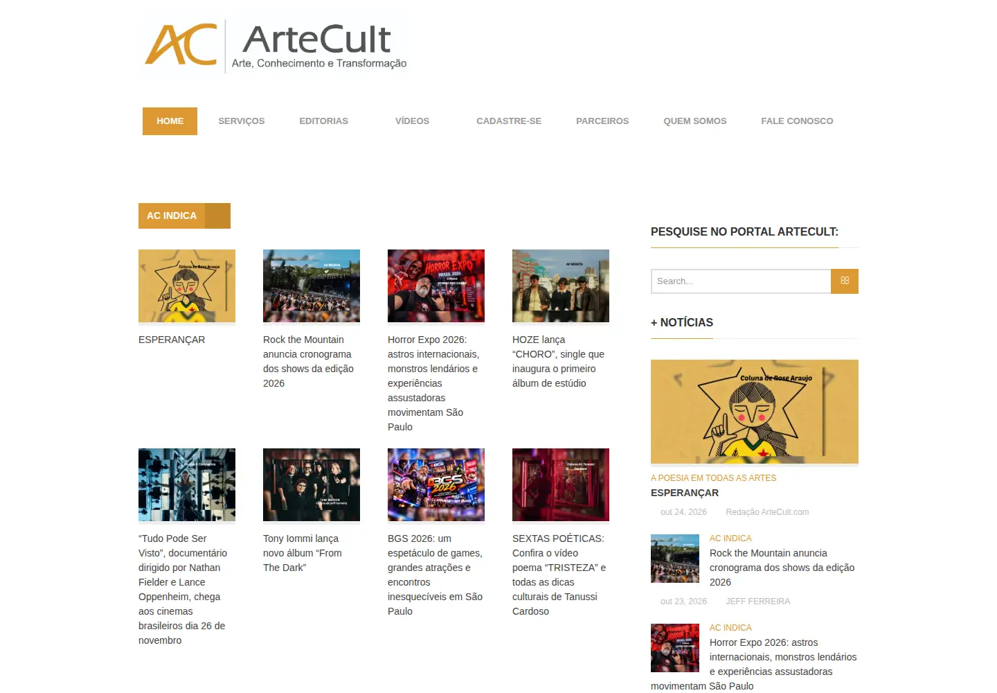 Captured homepage of artecult.com in the current scan