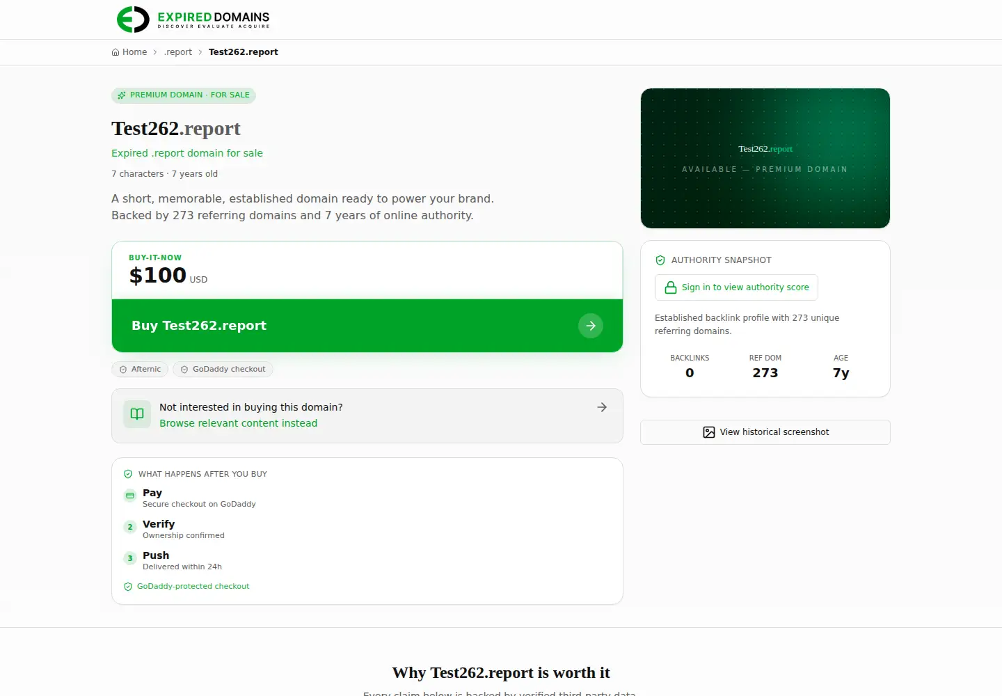 Captured homepage of test262.report in the current scan