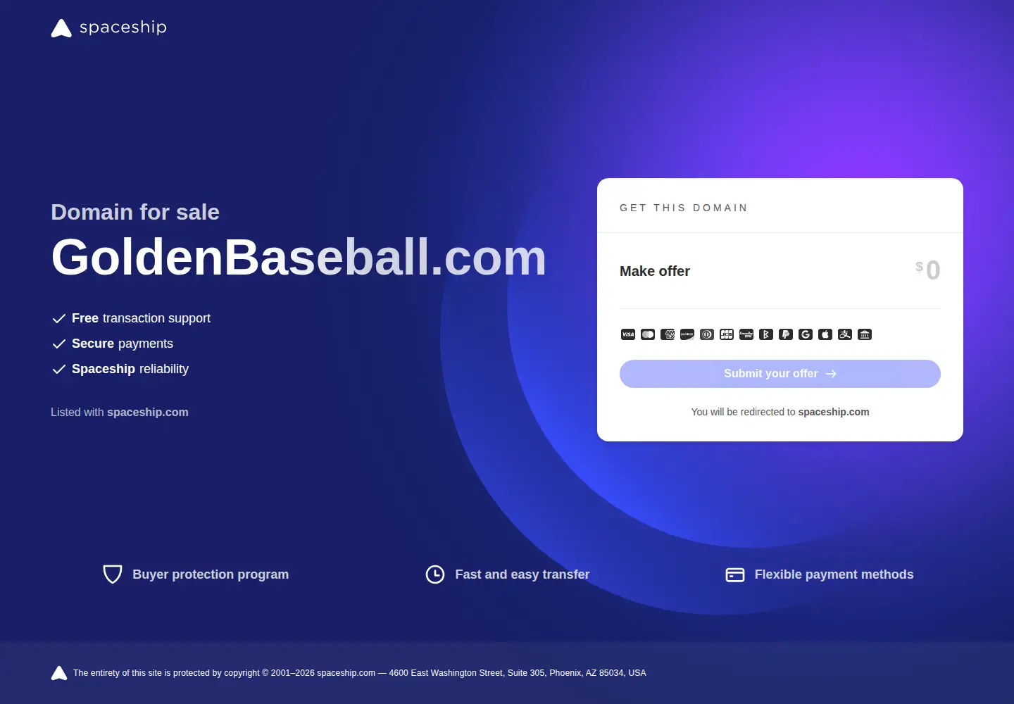 Captured homepage of goldenbaseball.com in the current scan