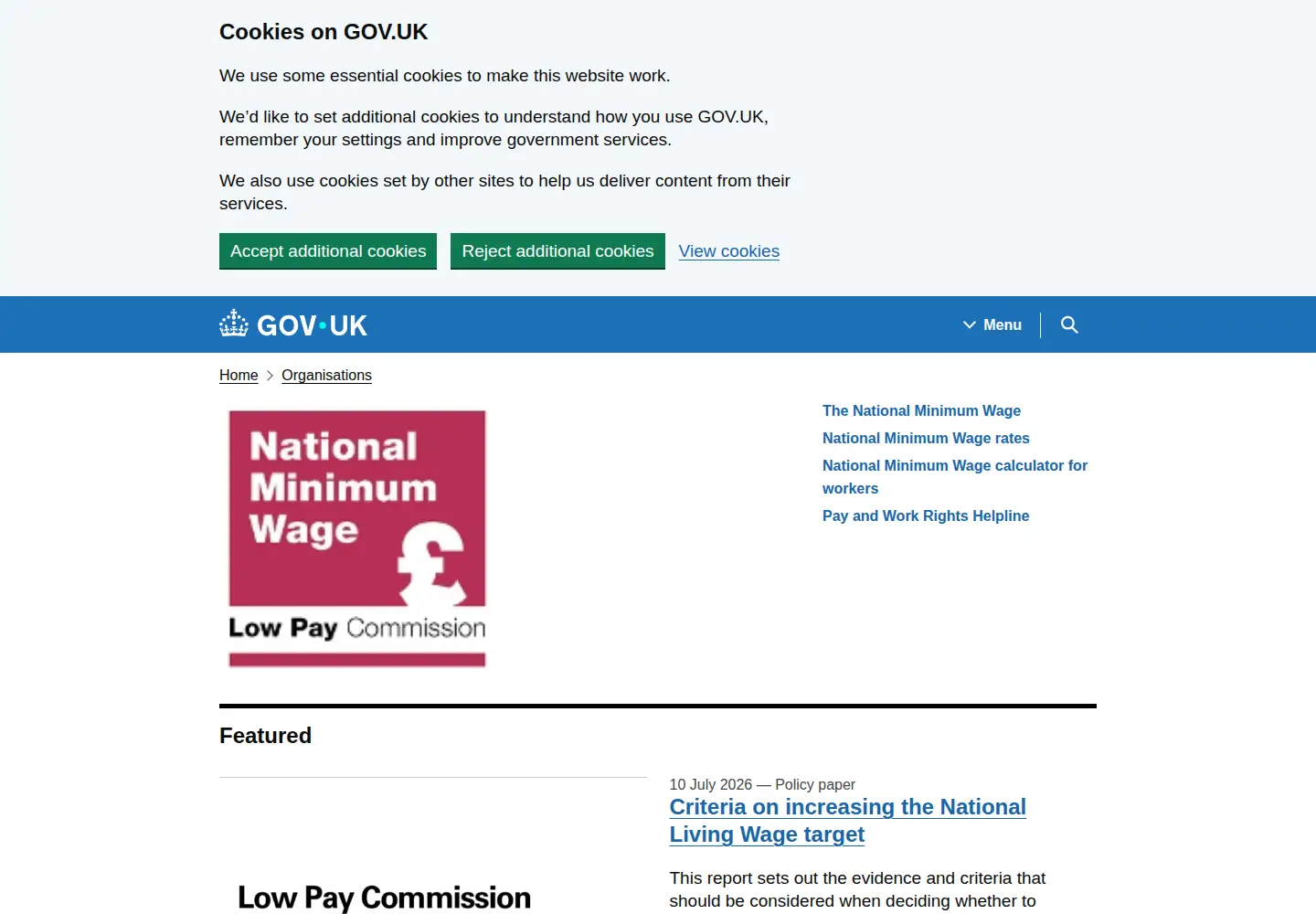 Captured homepage of lowpay.gov.uk in the current scan
