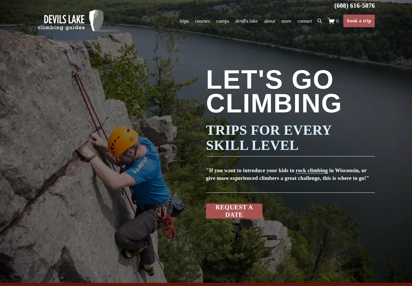 Captured homepage of devilslakeclimbingguides.com in the current scan