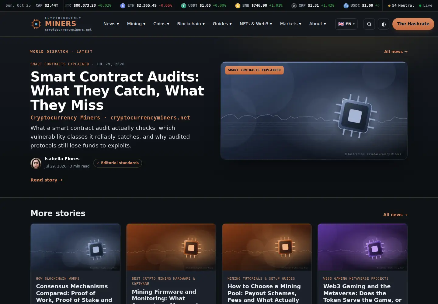 Captured homepage of cryptocurrencyminers.net in the current scan