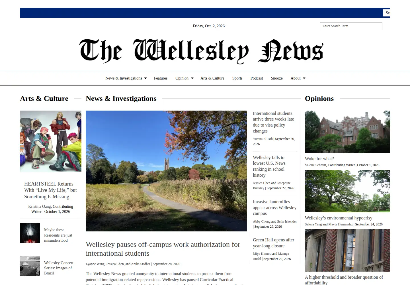 Screenshot of thewellesleynews.com