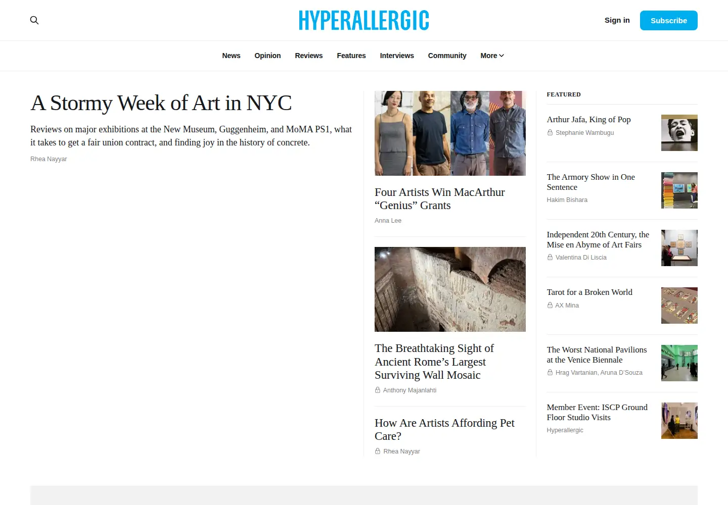 Screenshot of hyperallergic.com