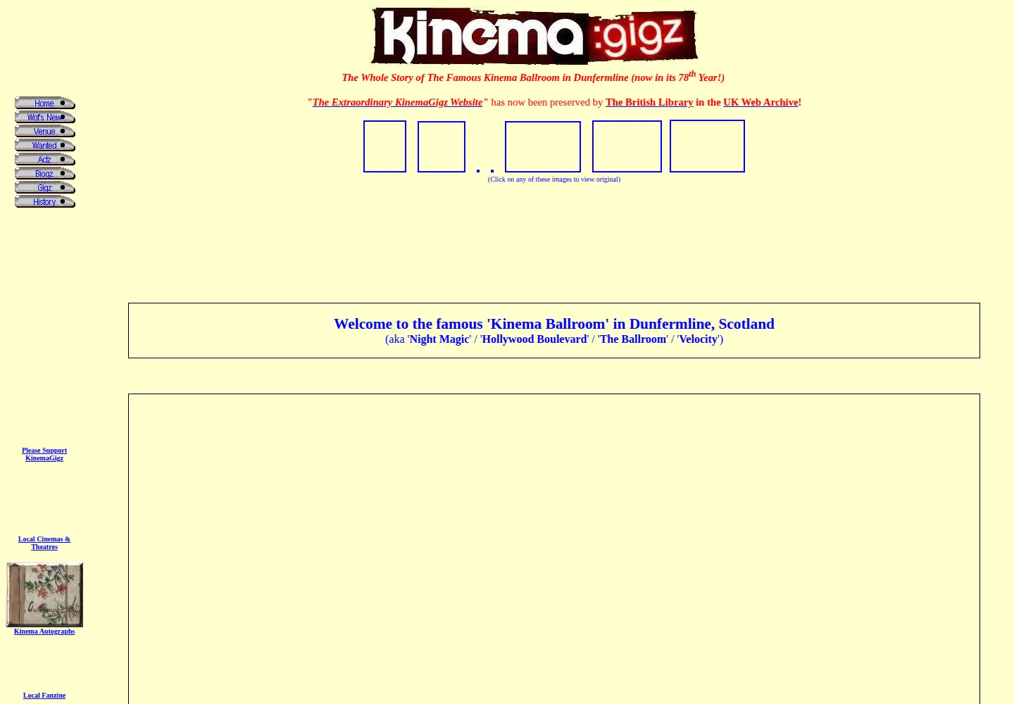 Captured homepage of kinemagigz.com in the current scan