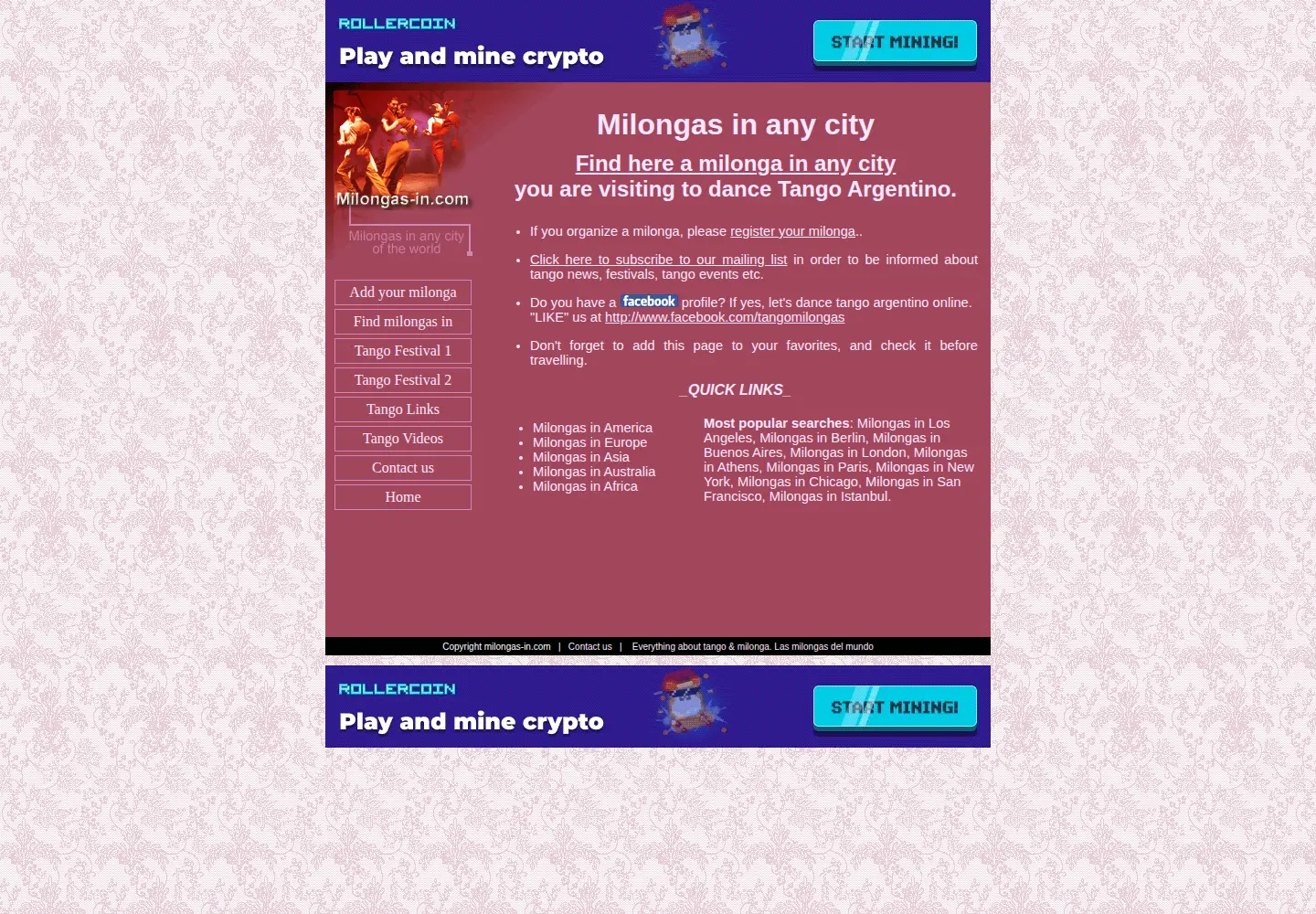 Screenshot of milongas-in.com