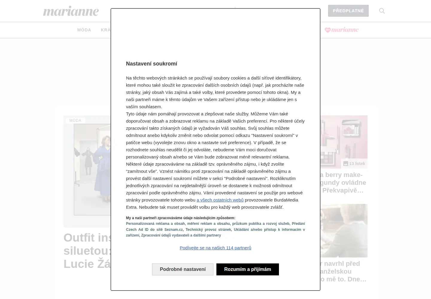 Captured homepage of marianne.cz in the current scan