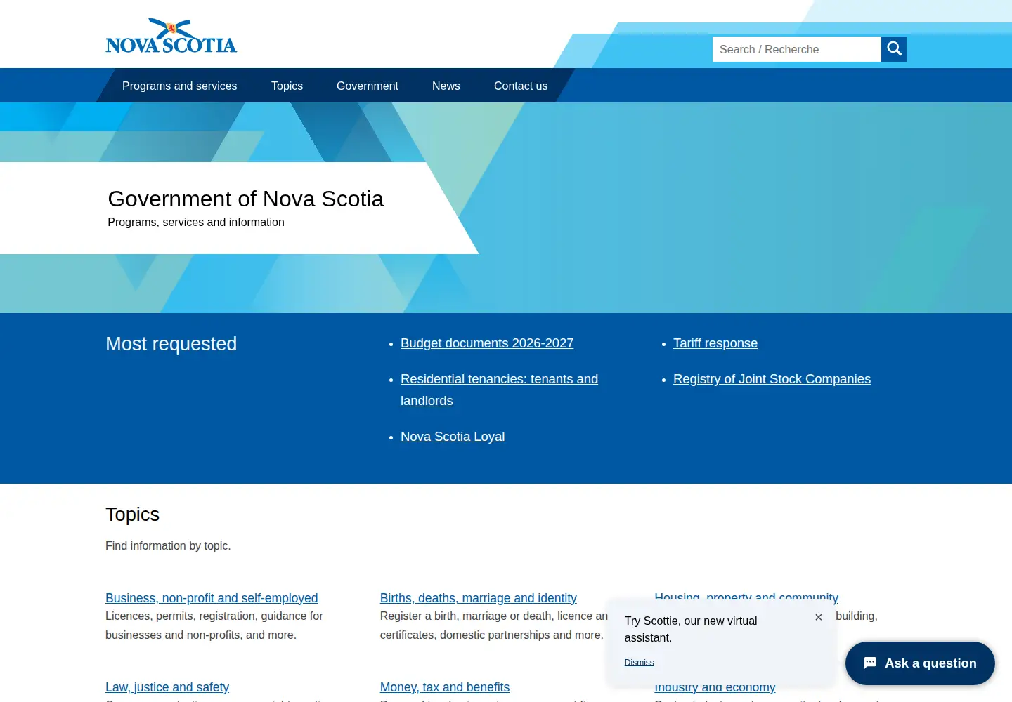 Screenshot of novascotia.ca