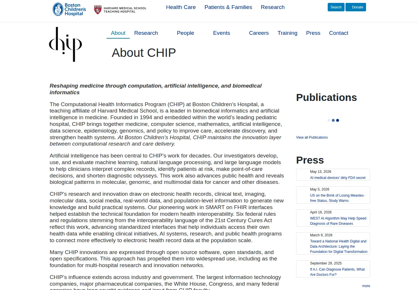 Captured homepage of chip.org in the current scan