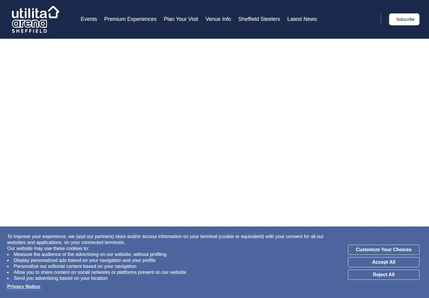 Screenshot of utilitaarenasheffield.co.uk