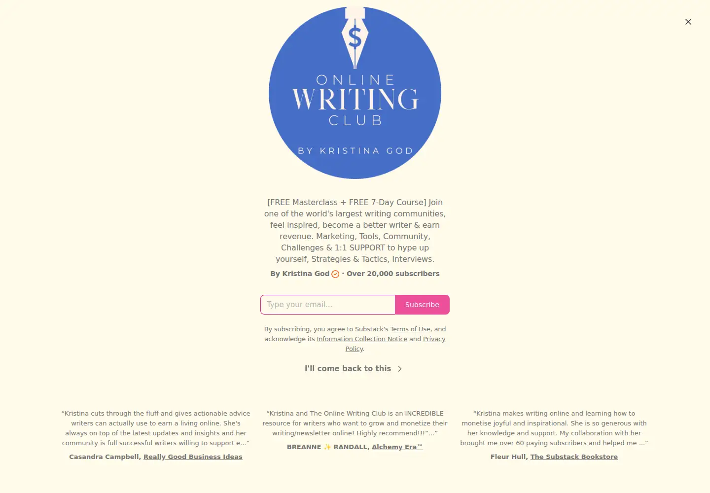 Captured homepage of onlinewritingclub.com in the current scan