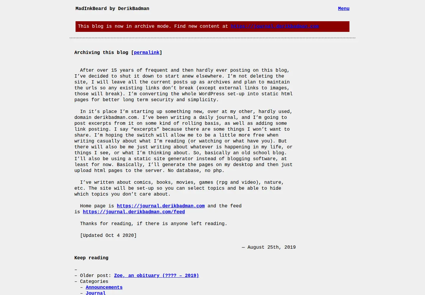 Captured homepage of madinkbeard.com in the current scan