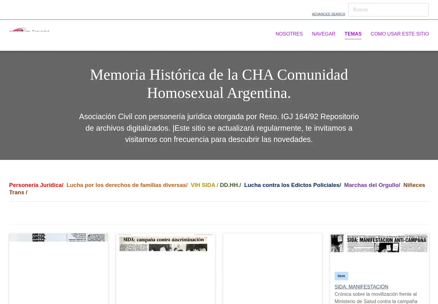 Captured homepage of cha.org.ar in the current scan