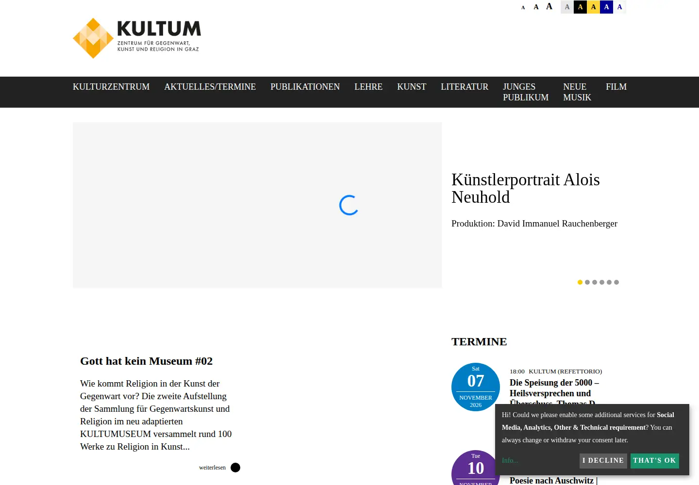 Captured homepage of kultum.at in the current scan