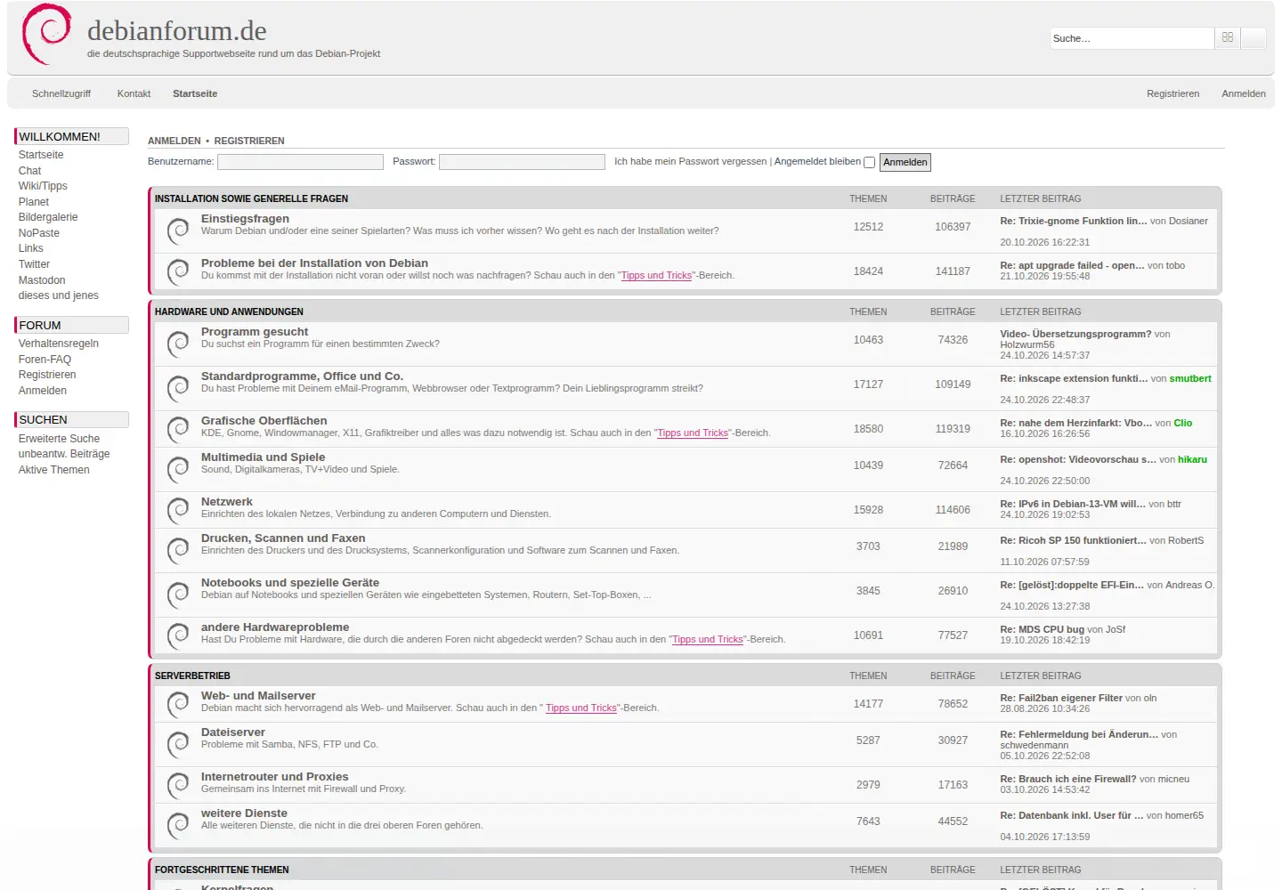 Captured homepage of debianforum.de in the current scan