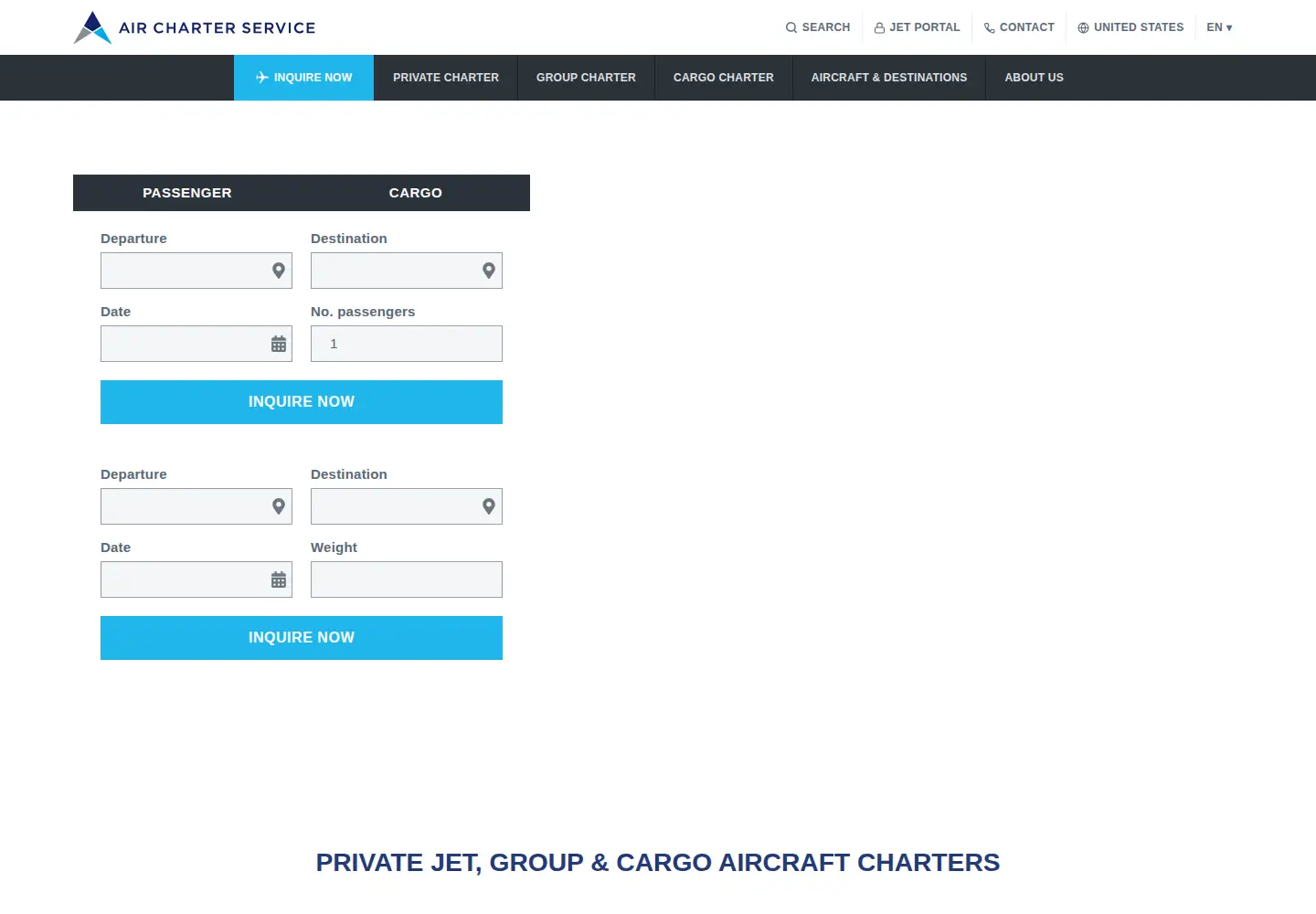 Captured homepage of aircharterservice.com in the current scan
