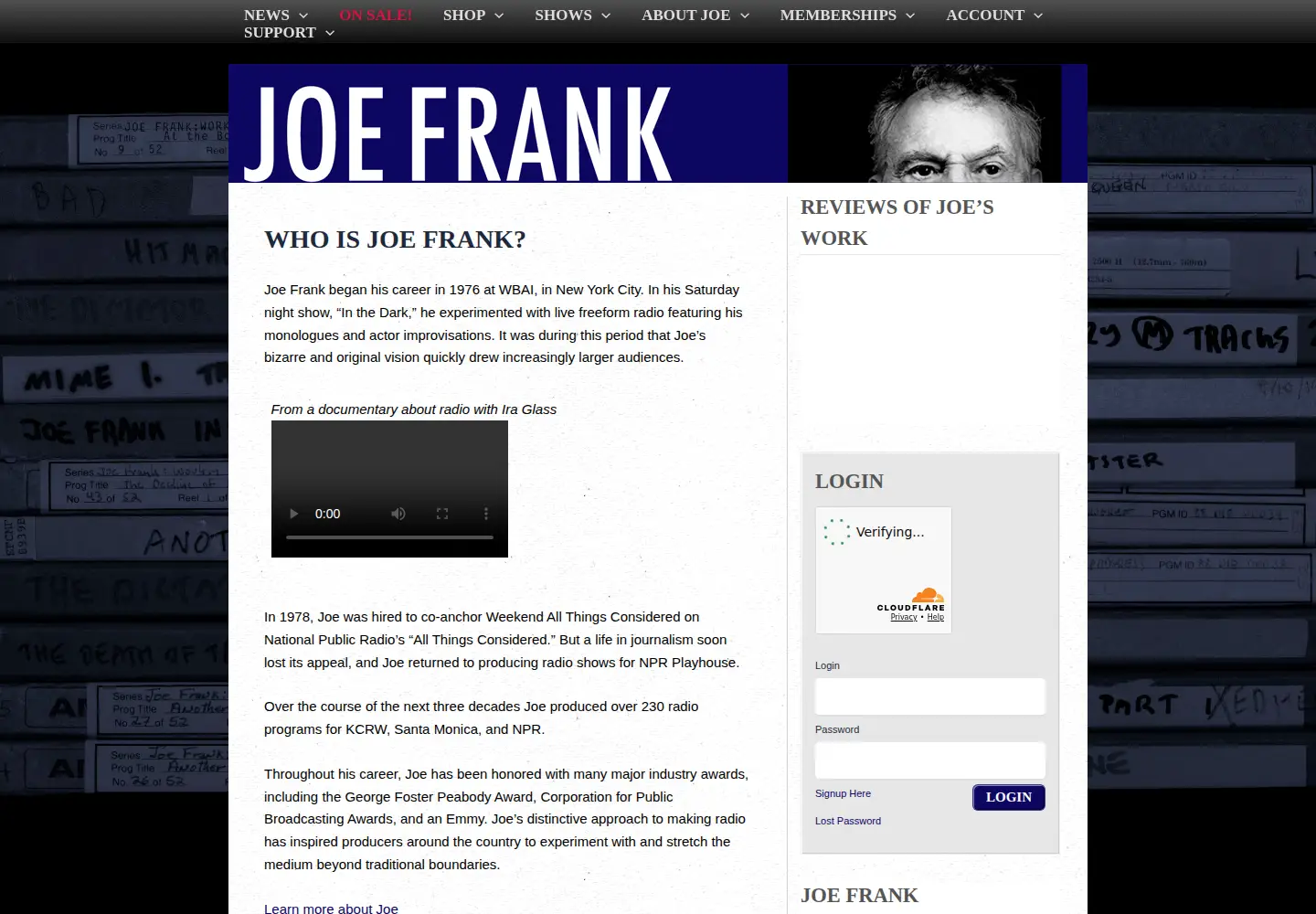Captured homepage of joefrank.com in the current scan