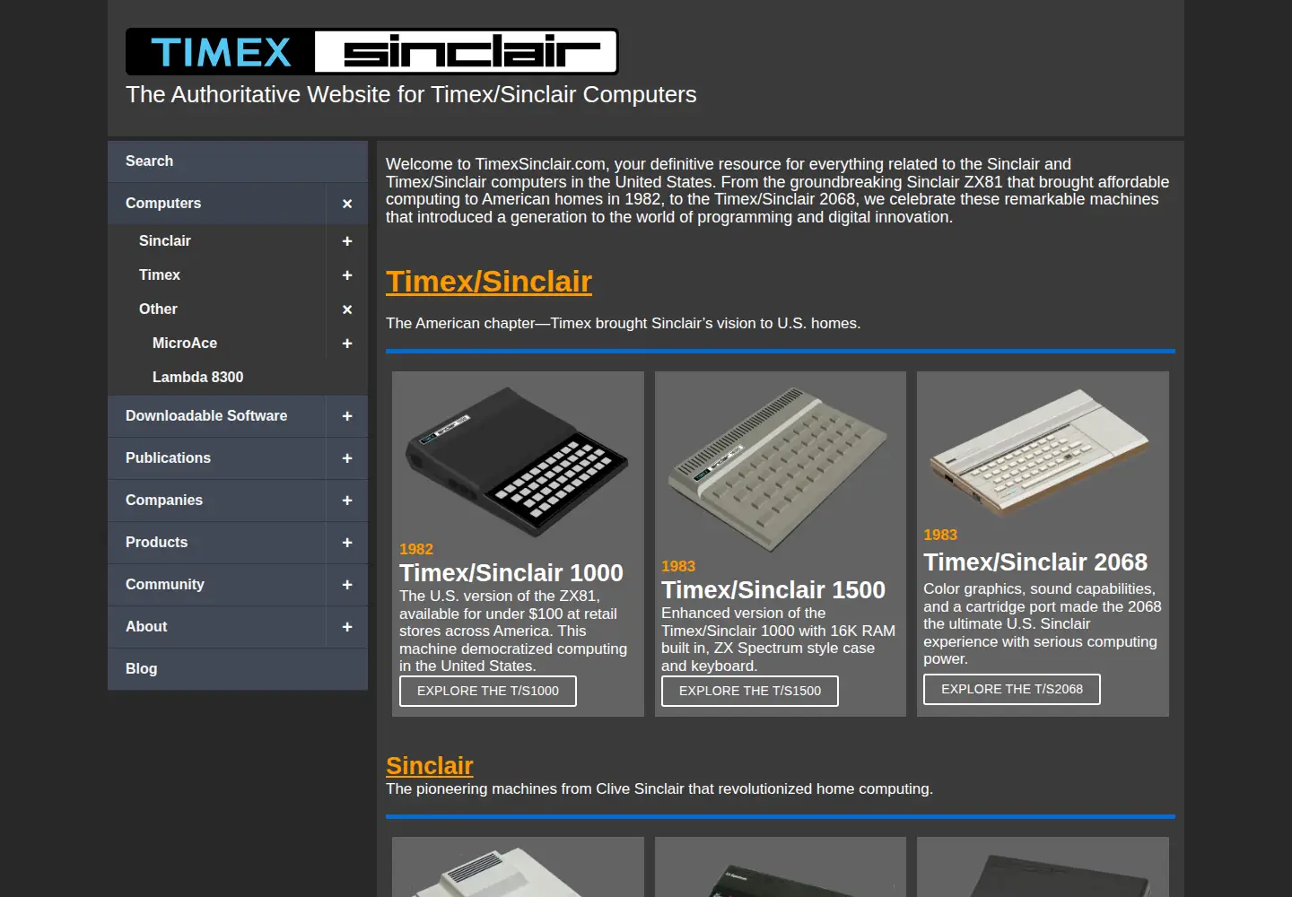 Screenshot of timexsinclair.com