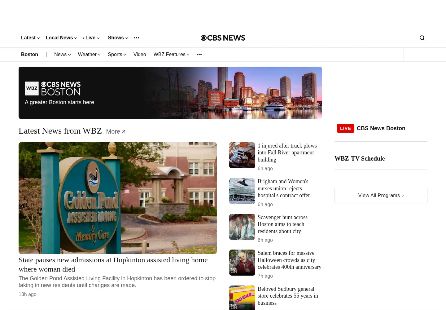 Captured homepage of cbs4boston.com in the current scan