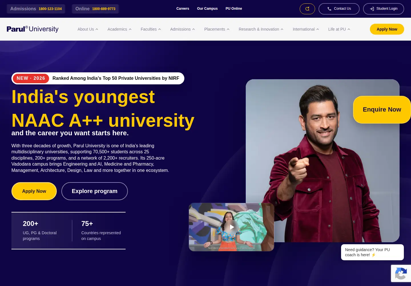 Screenshot of paruluniversity.ac.in