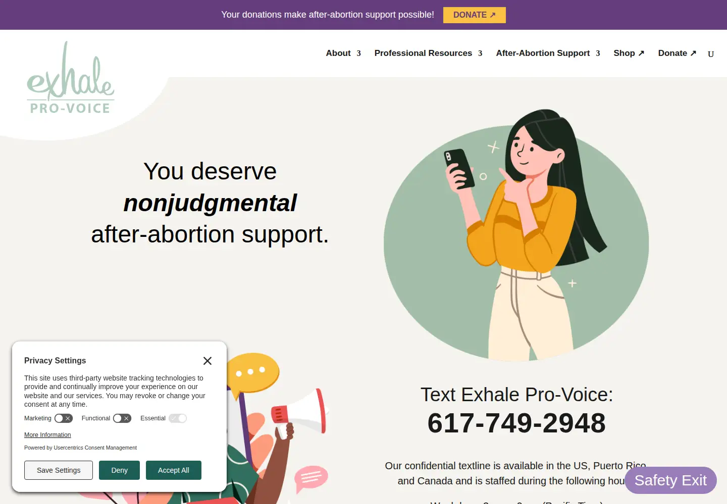 Captured homepage of exhaleprovoice.org in the current scan