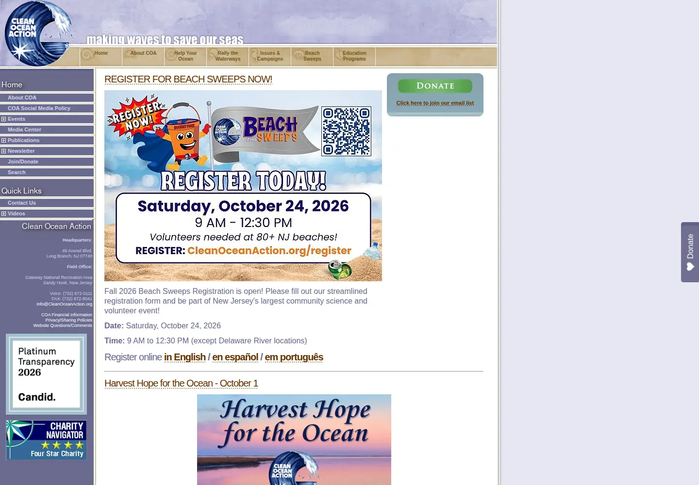 Screenshot of cleanoceanaction.org