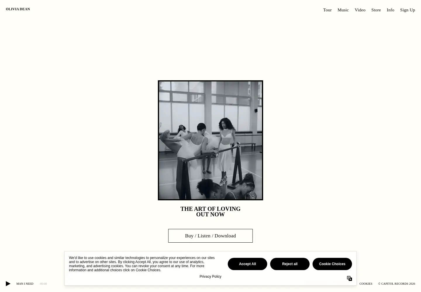 Captured homepage of oliviadeano.com in the current scan