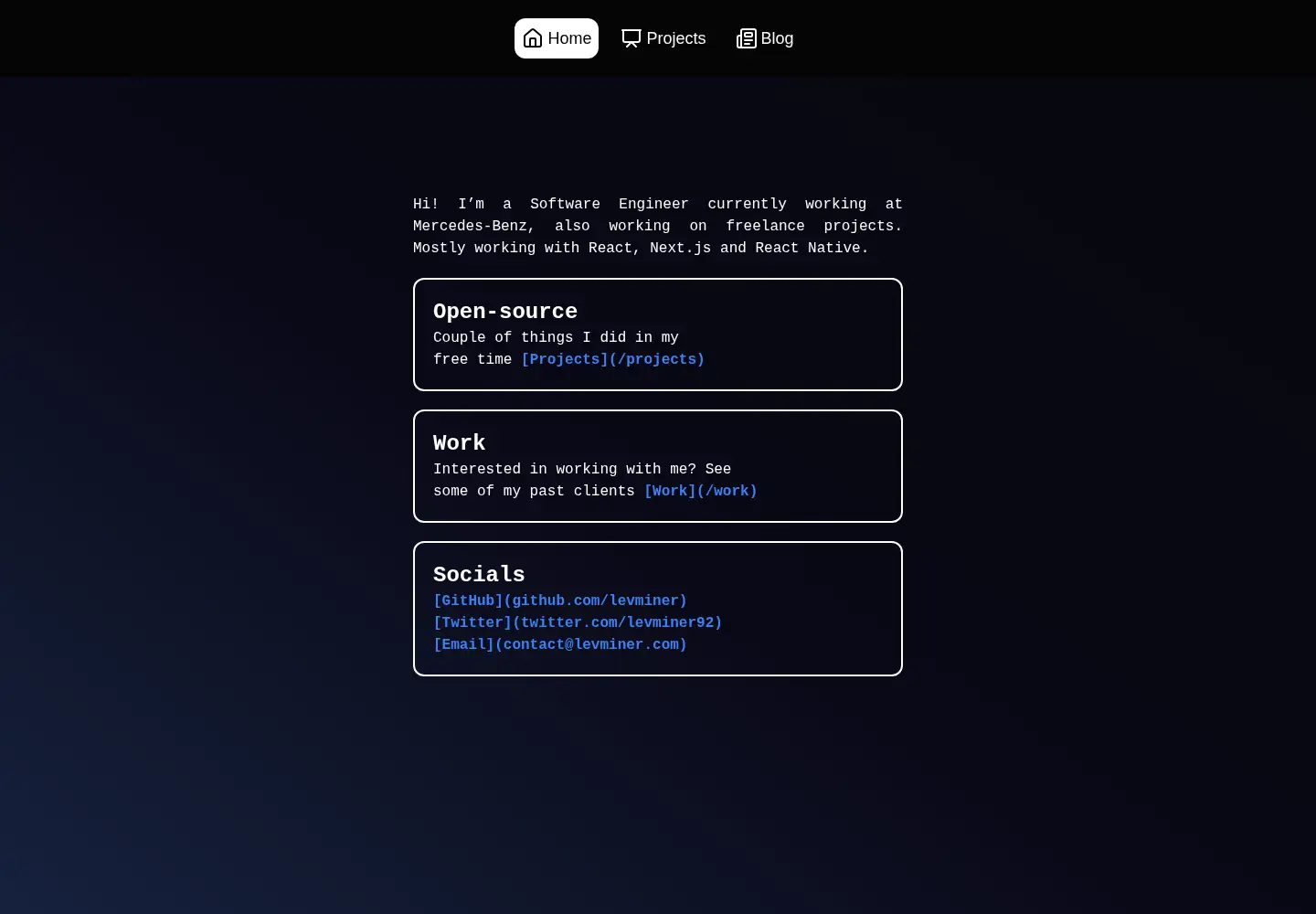 Captured homepage of levminer.com in the current scan