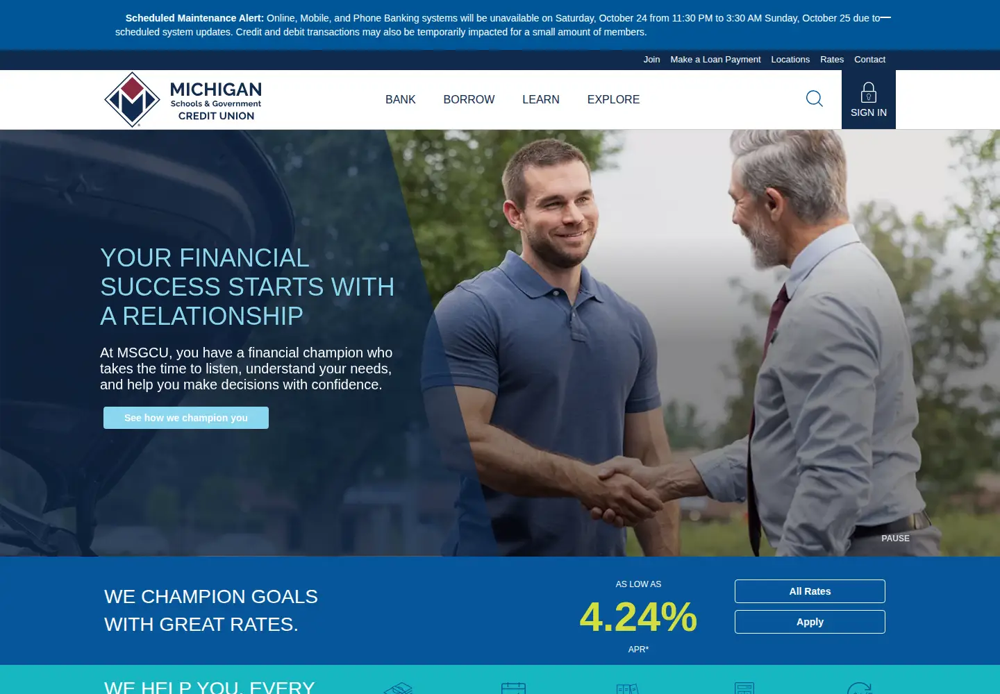 Captured homepage of msgcu.org in the current scan