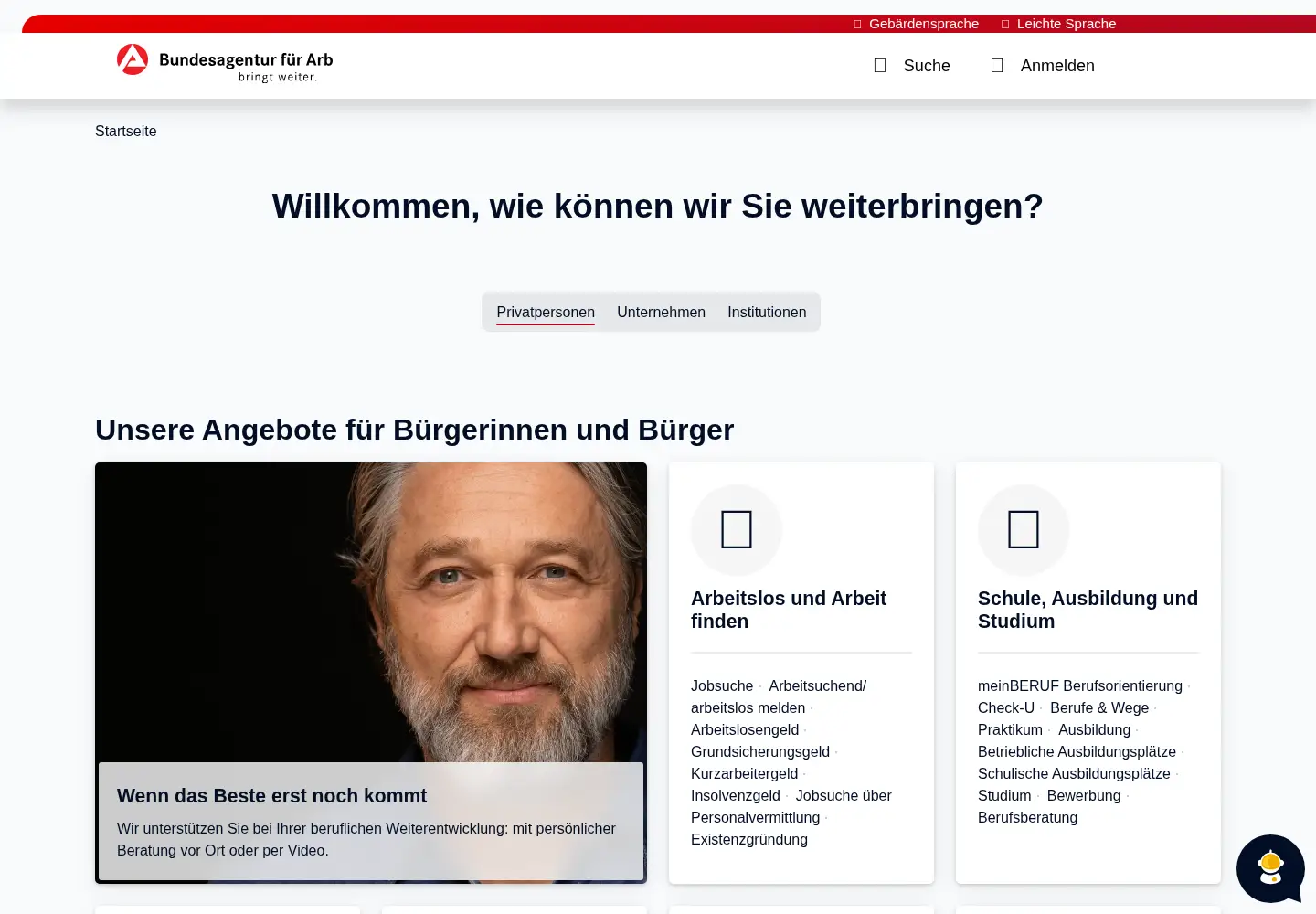 Screenshot of arbeitsagentur.de