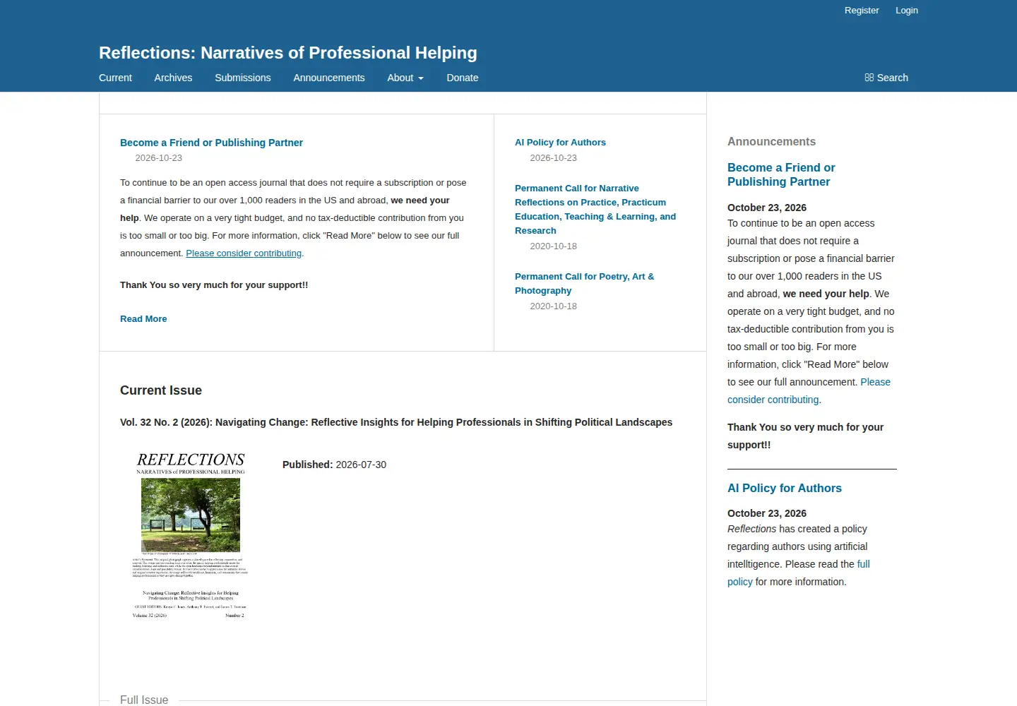 Screenshot of reflectionsnarrativesofprofessionalhelping.org