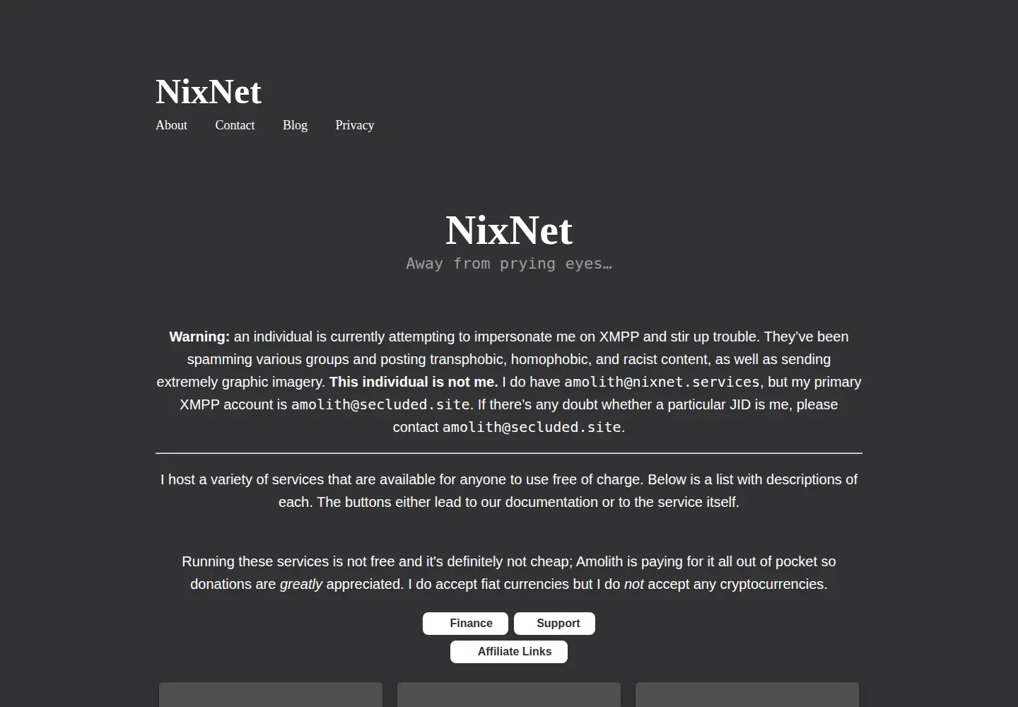 Captured homepage of nixnet.services in the current scan