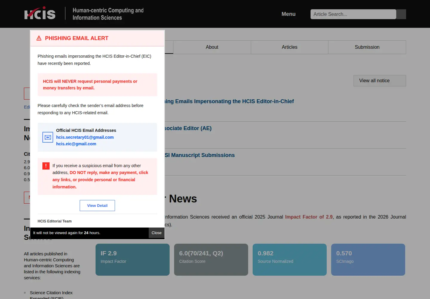 Captured homepage of hcisj.com in the current scan