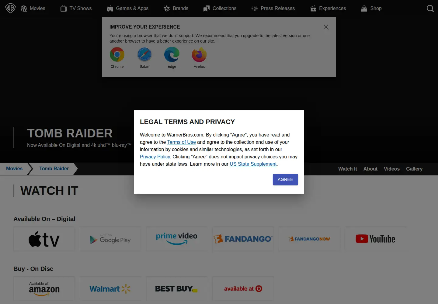 Captured homepage of tombraidermovie.com in the current scan