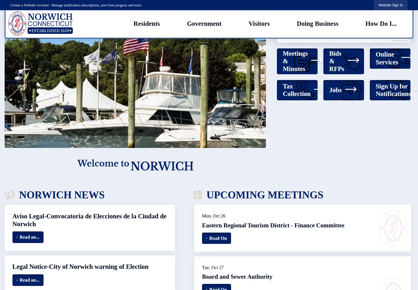 Captured homepage of norwichct.org in the current scan