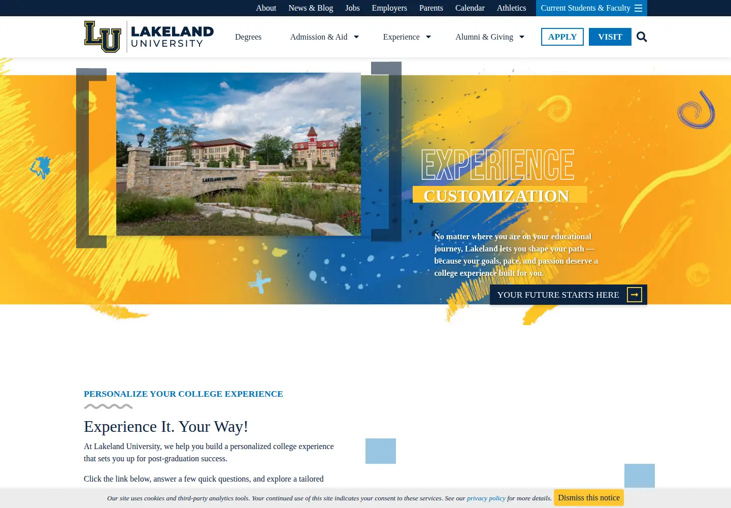 Screenshot of lakeland.edu