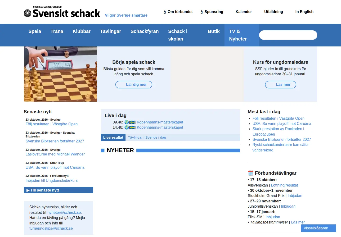 Captured homepage of schack.se in the current scan