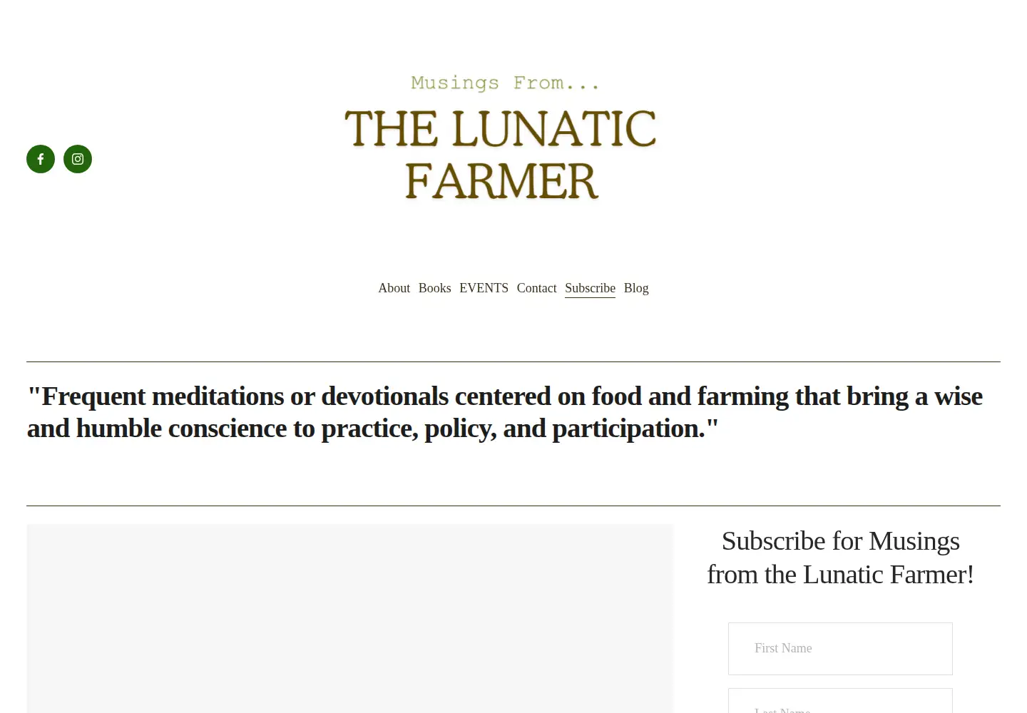Captured homepage of thelunaticfarmer.com in the current scan