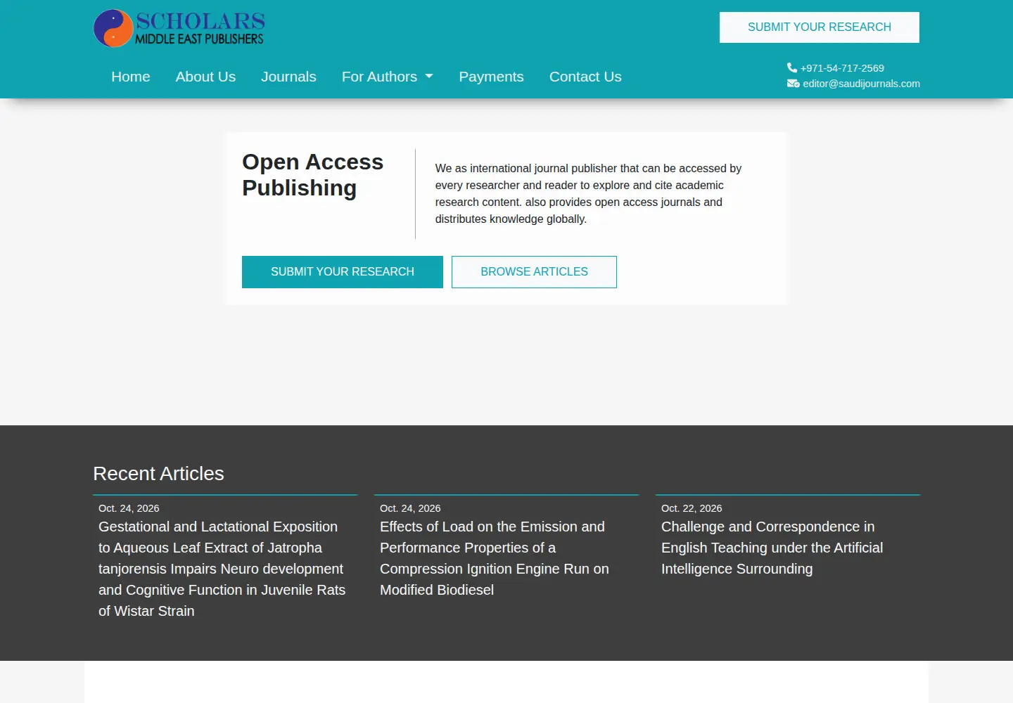 Captured homepage of saudijournals.com in the current scan
