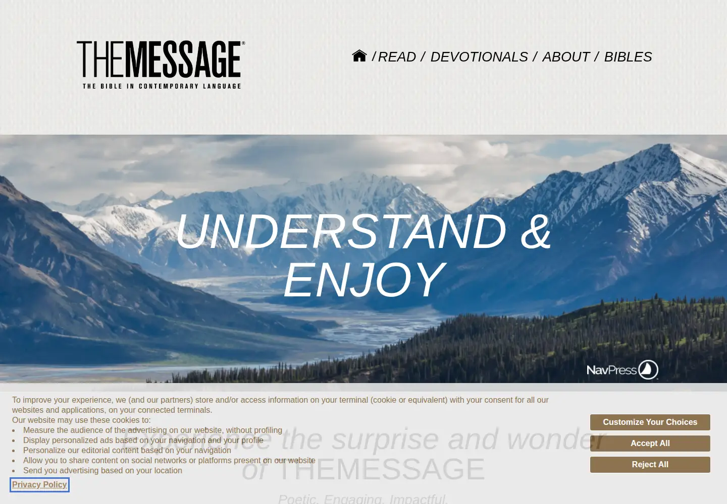 Captured homepage of messagebible.com in the current scan