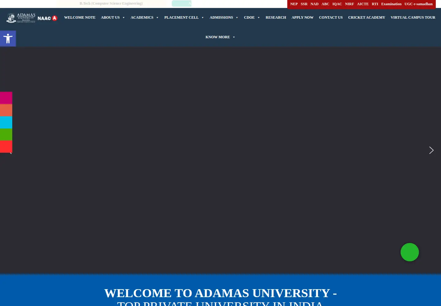 Screenshot of adamasuniversity.ac.in
