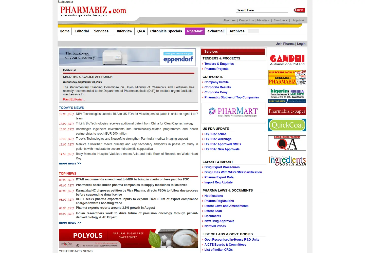 Screenshot of pharmabiz.com