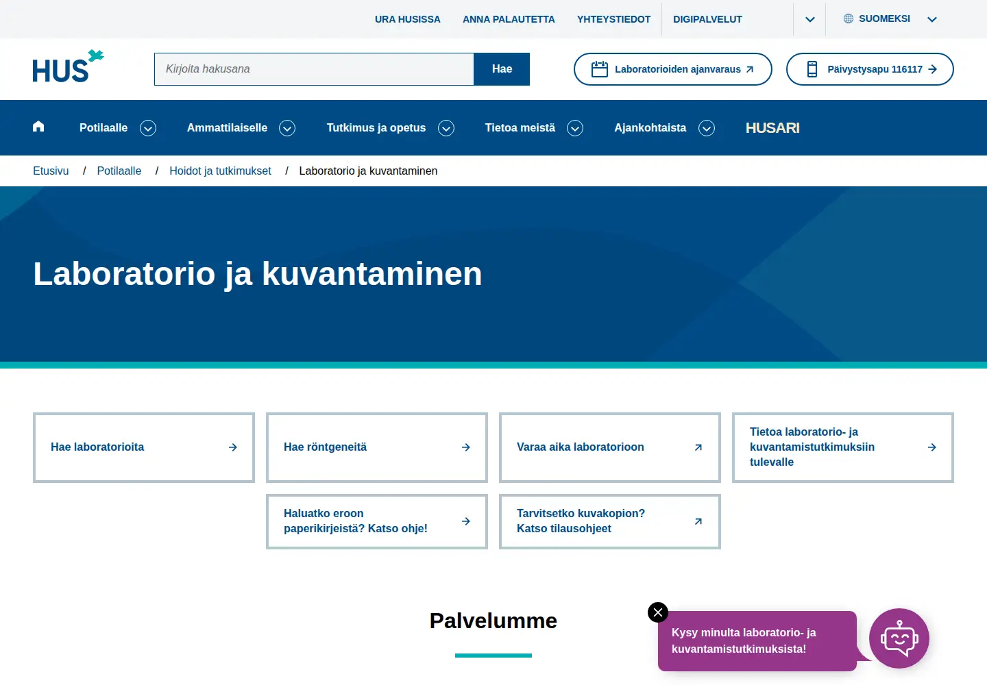 Captured homepage of huslab.fi in the current scan