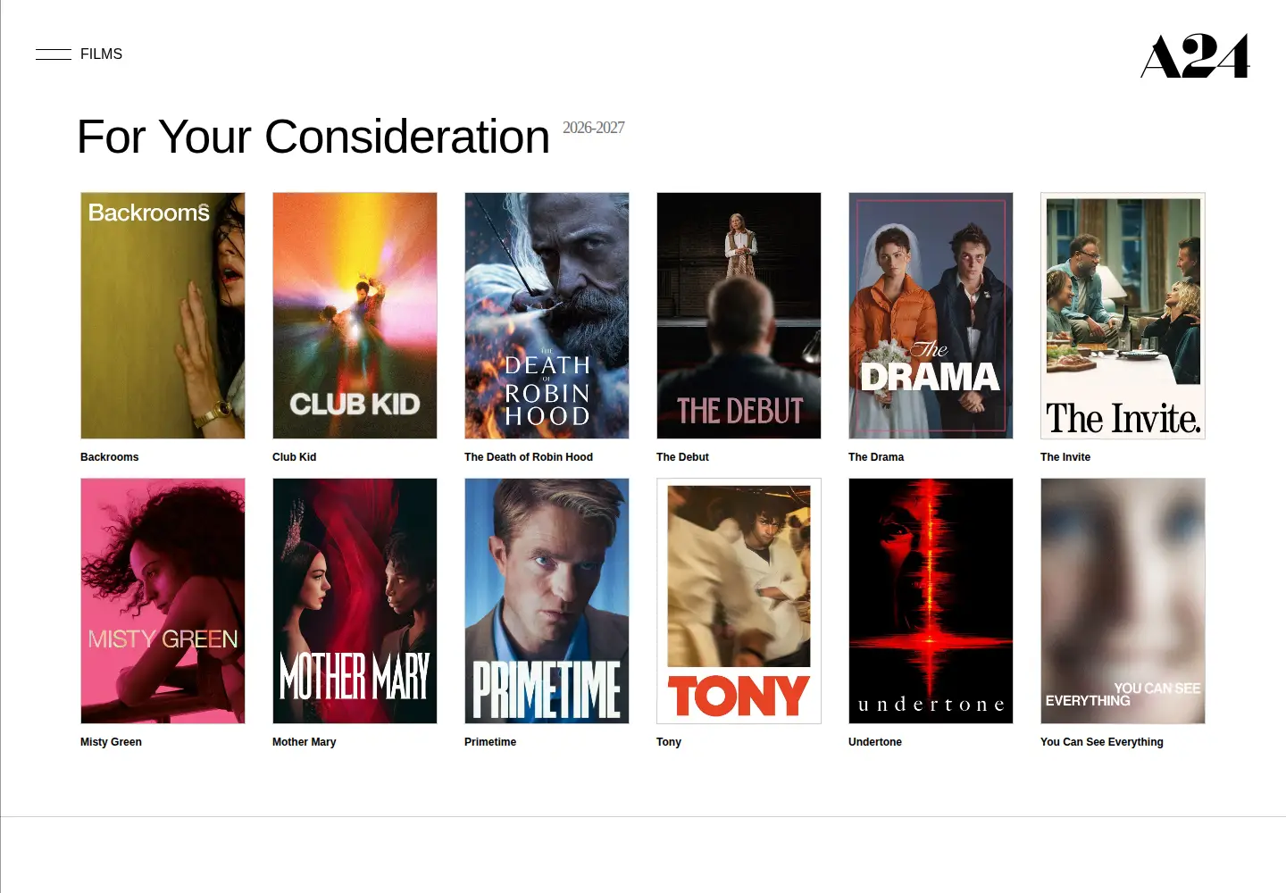 Captured homepage of a24awards.com in the current scan