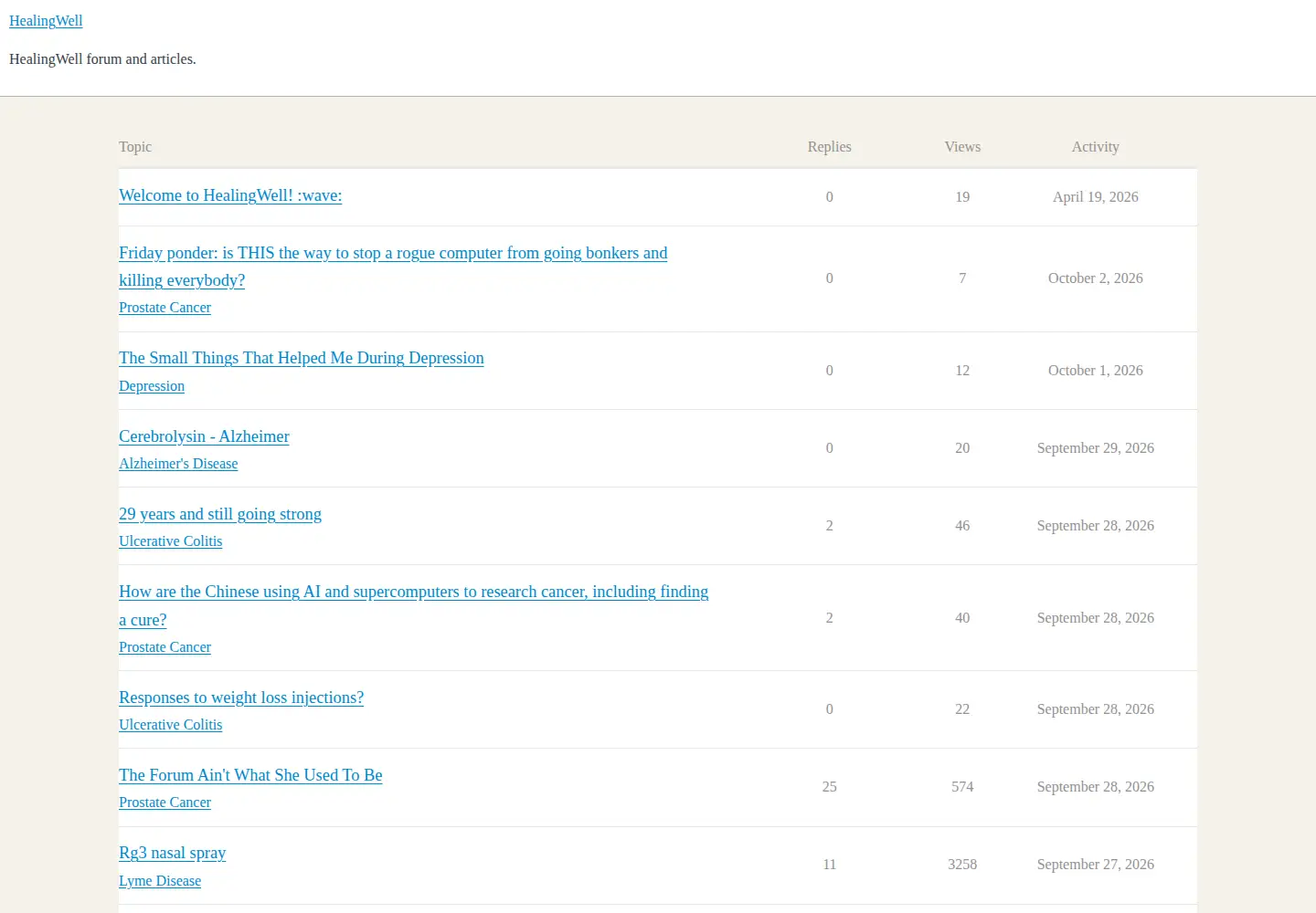 Screenshot of healingwell.com