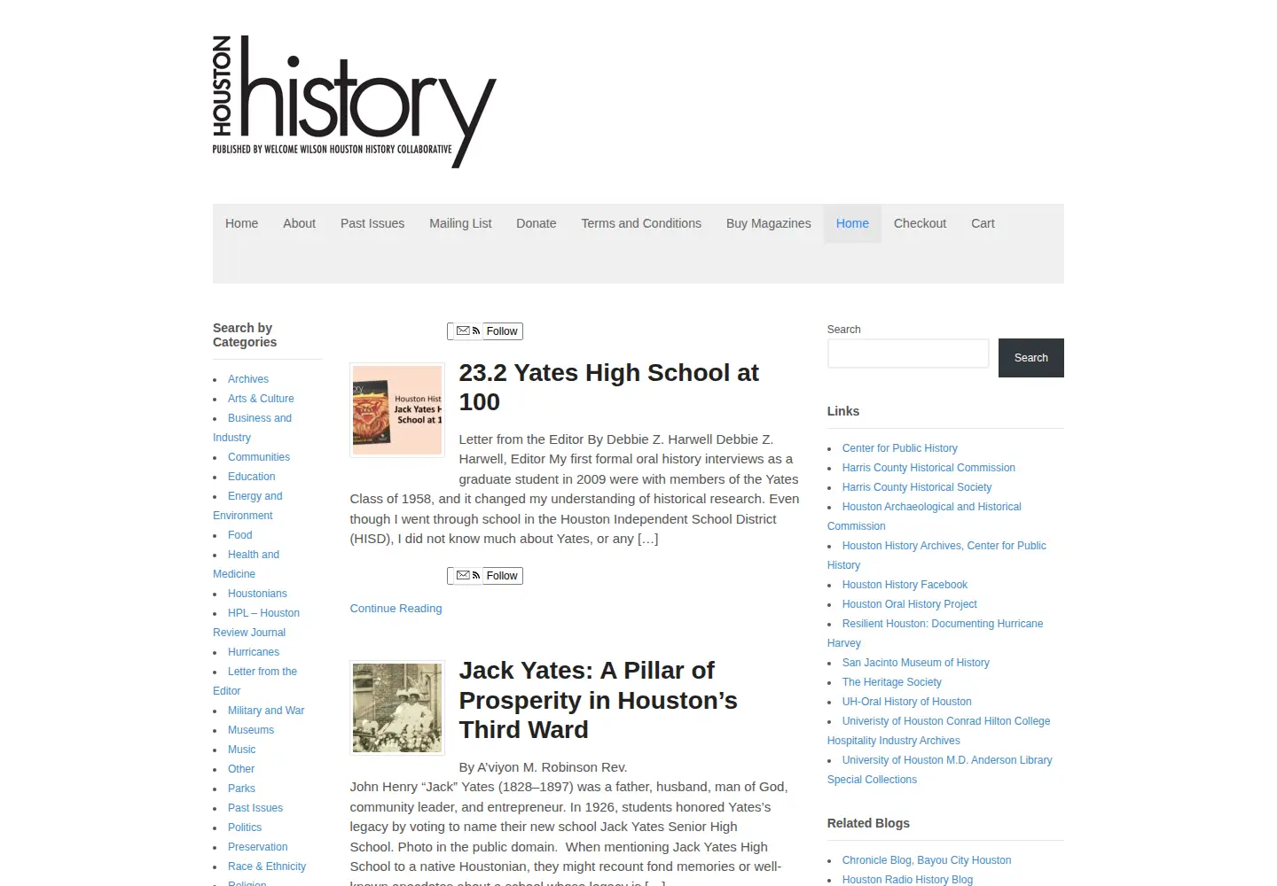 Screenshot of houstonhistorymagazine.org
