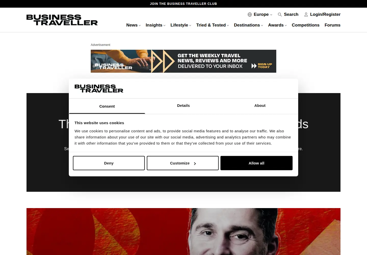 Captured homepage of businesstravelerusa.com in the current scan
