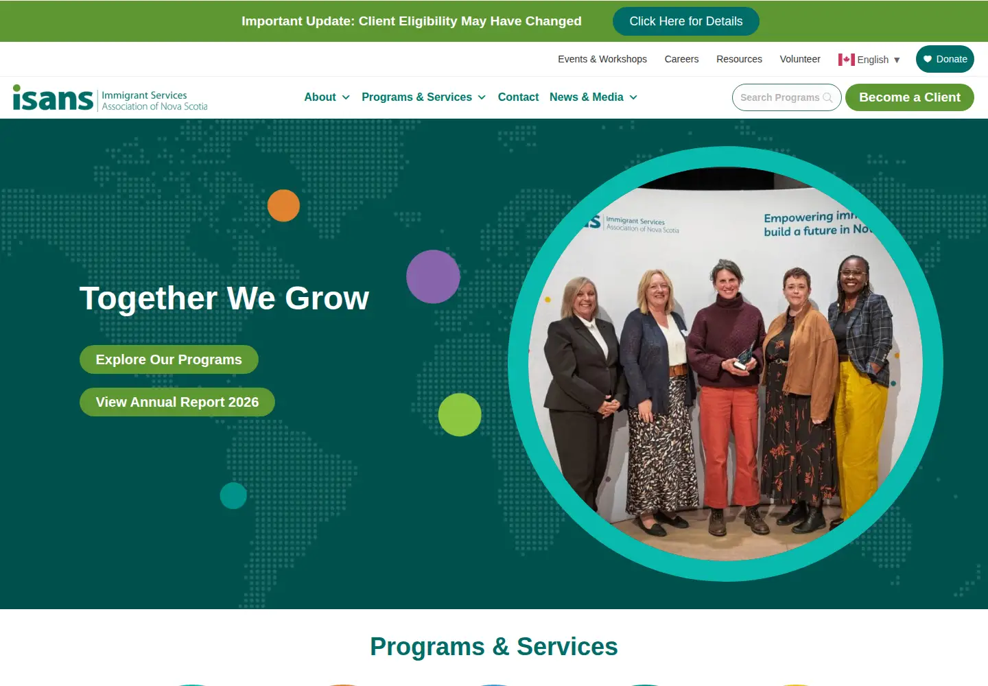 Captured homepage of isans.ca in the current scan