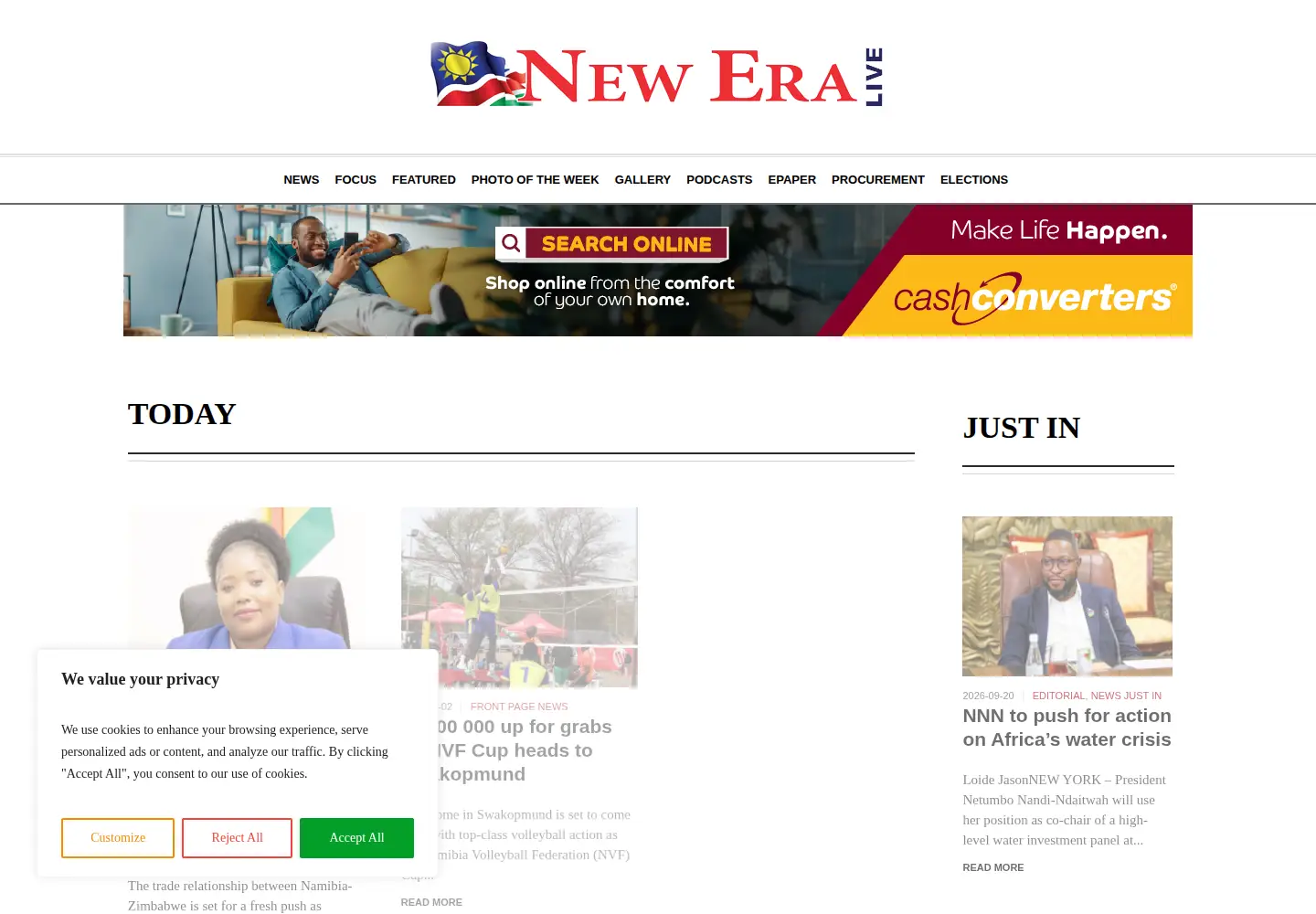 Screenshot of neweralive.na